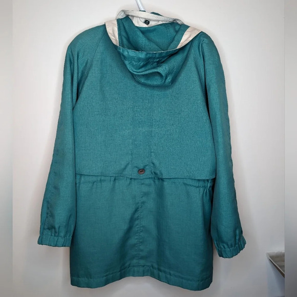 Nuage Vintage Teal Green Cream Hooded Wind  Breaker Coat Jacket Women Large - Picture 2 of 11